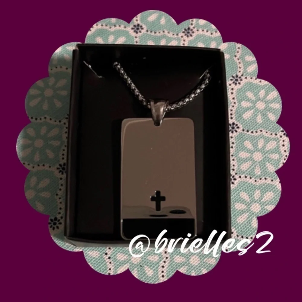 NEW Avon Men's Stainless Steel Onyx Spiritual Necklace, Perfect for Engraving!